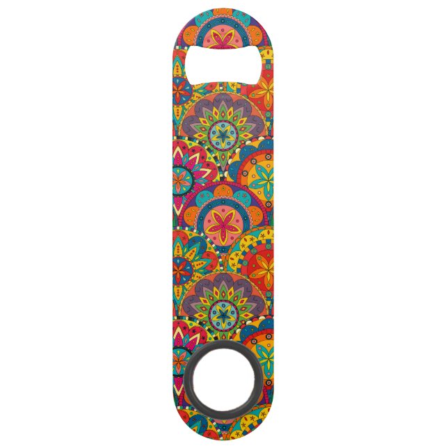 Funky Retro Colourful Mandala Pattern Speed Bottle Opener (Front)
