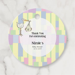 Funky Retro Cubism Stork Delivery Baby Shower Favour Tags