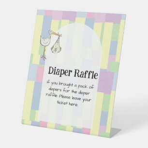 Funky Retro Cubism Stork Delivery Diaper Raffle Pedestal Sign