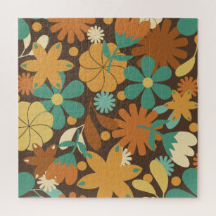 Funky Retro Flower Power in Brown Jigsaw Puzzle