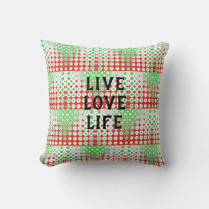 Funky Retro Green, Red, Pattern, Flowers,  Throw Pillow