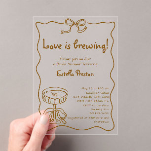 Funky Retro Love is Brewing Martini Bridal Shower Acrylic Invitations
