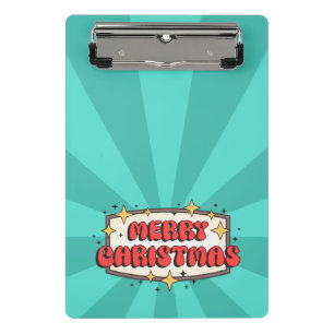 Funky retro merry christmas greeting text mini clipboard
