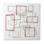 Funky Retro Mid-century Modern Squares Ceramic Til Tile<br><div class="desc">This funky mid-century modern tile features dark red,  light blue,  soft green,  and yellow abstract squares and rectangles. It's highlighted by thin black abstract squares and rectangles. Add a pop of retro fun to your tiling project or as a cool trivet!</div>