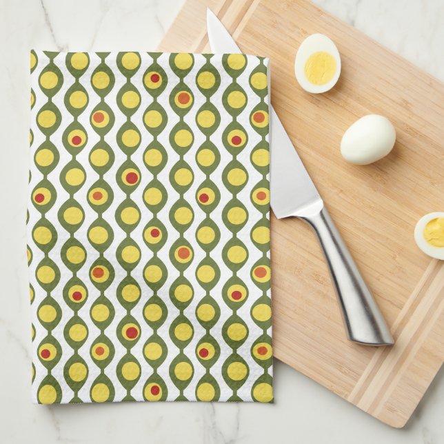 Funky Retro Olive Bead Custom Colours Pattern Kitchen Towel (Quarter Fold)