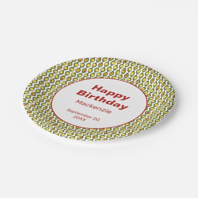 Funky Retro Olive Bead Custom Colours Pattern Paper Plate (Angled)