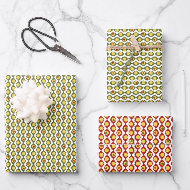 Funky Retro Olive Bead Custom Colours Pattern Wrapping Paper Sheet (Front)