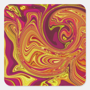Funky  Retro Orange Swirl Square Sticker