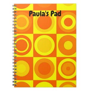 Funky Retro Orange Yellow Circles Squares Notebook