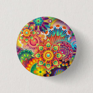 Funky Retro Pattern Abstract Bohemian 1 Inch Round Button