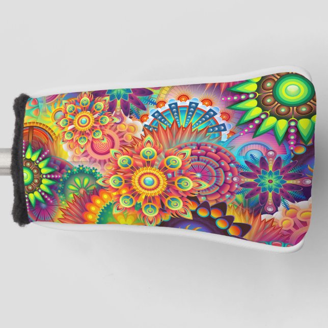 Funky Retro Pattern Abstract Bohemian Golf Head Cover (Front)