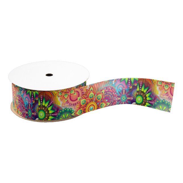 Funky Retro Pattern Abstract Bohemian Grosgrain Ribbon (Spool)