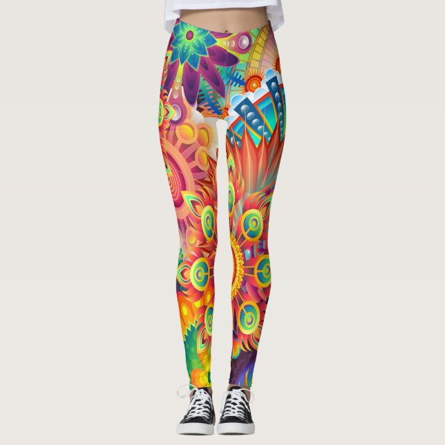 Funky Retro Pattern Abstract Bohemian Leggings (Front)
