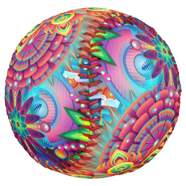 Funky Retro Pattern Abstract Bohemian Softball (Angled)