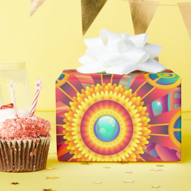 Funky Retro Pattern Abstract Boho Wrapping Paper (Birthday Party)