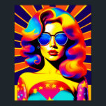 Funky Retro Pop Art Fashion Poster<br><div class="desc">Get transported back to the days of peace, love, and flower power with this stunning pop art creation. A captivating psychedelic girl, donning a pair of trendy sunglasses, shines against a backdrop of the iconic stars and stripes. With its bold colours, retro groovy vibe, and modern pop art design, this...</div>