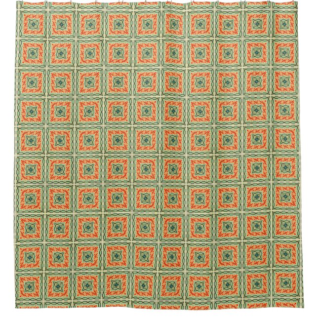 Funky Retro Square Tile Pattern, Orange and Greens (Front)