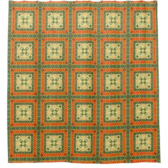 Funky Retro Square Tile Pattern with Spring Flower (Front)