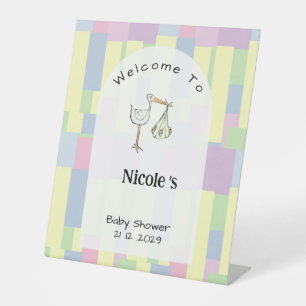 Funky Retro Stork Delivery Baby Shower Welcome  Pedestal Sign