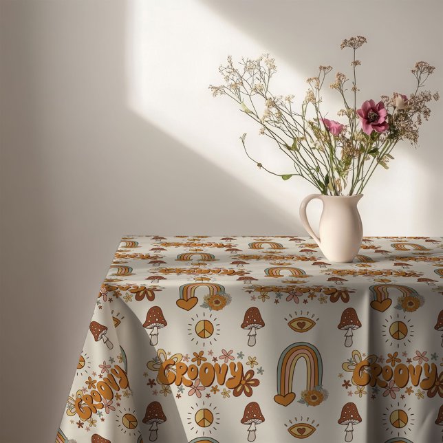 Funky Retro Tablecloth Brown & Blush Swirl Art (Funky Retro Tablecloth Brown & Blush Swirl Art)
