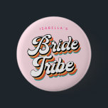 Funky Retro Vintage Bride Tribe Bachelorette   2 Inch Round Button<br><div class="desc">Funky Retro Inspired Bachelorette Party button for the bride tribe of the bride - with happy retro colours and your text of choice. A fun vintage inspired colourful and happy design with "Bride Tribe" and customizable text. You can even change the colours of the letters if you like! Matching party...</div>