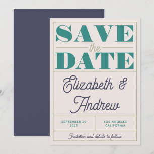 Funky Retro Vintage Mint Green Blue Script Wedding Save The Date