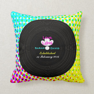 Funky Retro Vinyl Record Theme Wedding Gift Throw Pillow