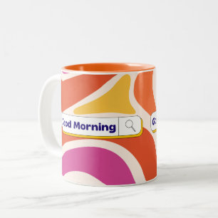 Funky Retro Wave Pattern Good Morning Search Bar M Two-Tone Coffee Mug