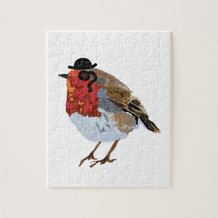 Funky Robin with monocle and hat Jigsaw Puzzle