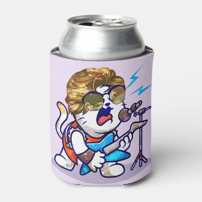Funky Rockstar Cat – Cool Music Lover Kitty Can Cooler (Can Front)