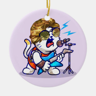 Funky Rockstar Cat – Cool Music Lover Kitty Ceramic Ornament