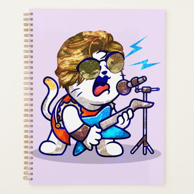Funky Rockstar Cat – Cool Music Lover Kitty Planner (Front)