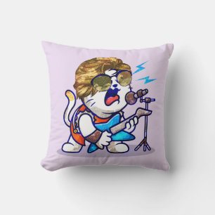 Funky Rockstar Cat – Cool Music Lover Kitty Throw Pillow