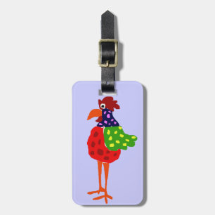 Funky Rooster Folk Art Design Luggage Tag