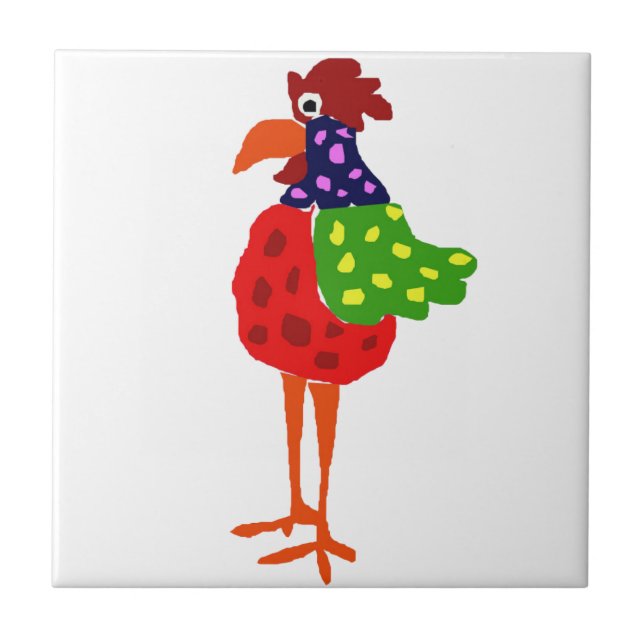 Funky Rooster Folk Art Design Tile (Front)