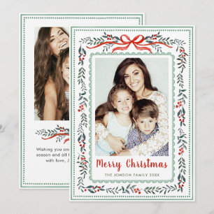 Funky Sage Green Christmas Bow Ribbon 2 Photo Holiday Card