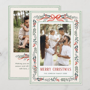 Funky Sage Green Christmas Bow Ribbon 2 Photo Holiday Card