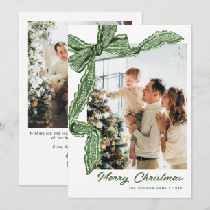 Funky Sage Green Christmas Bow Ribbon 2 Photo Holiday Card