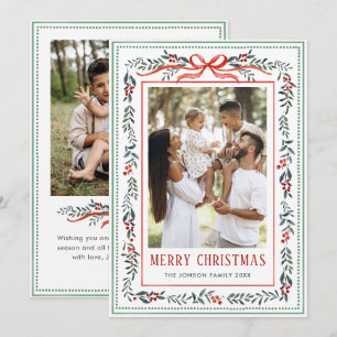 Funky Sage Green Christmas Bow Ribbon 2 Photo Holiday Card
