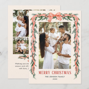 Funky Sage Green Christmas Bow Ribbon 5 Phot Holiday Card