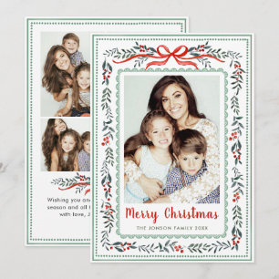 Funky Sage Green Christmas Bow Ribbon 5 Photo Holiday Card