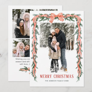 Funky Sage Green Christmas Bow Ribbon 5 Photo Holiday Card