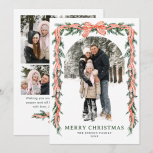 Funky Sage Green Christmas Bow Ribbon 5 Photo Holiday Card