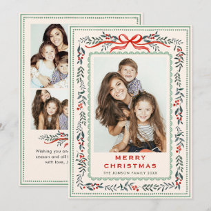 Funky Sage Green Christmas Bow Ribbon 5 Photo Holiday Card