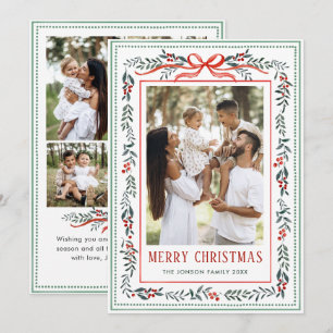 Funky Sage Green Christmas Bow Ribbon 5 Photo Holiday Card