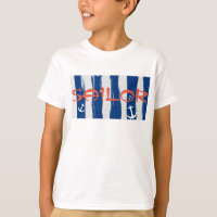 Funky Sailor Blue White Stripes Anchors T-Shirt