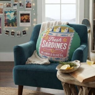 Funky Sardine Coastal Seafood Round Pillow
