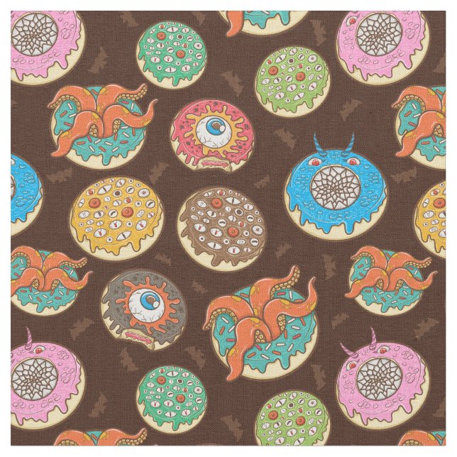 Funky Scary Halloween Doughnuts Pattern Fabric (Close Up)