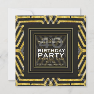 Funky Scifi Black Gold Geometry 40th Birthday Invitation