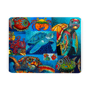 "Funky Sea Critters Collage" Magnet